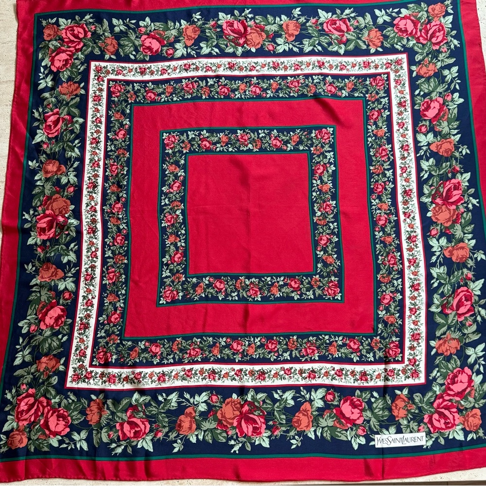 Yves Saint Laurent Floral Silk Square ScarfπΉ - Picture 5 of 10